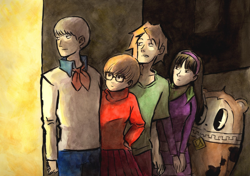 amagi_yukiko, ascot, atlus, black-framed_glasses, black_hair, breasts, brown_hair, cartoon_network
