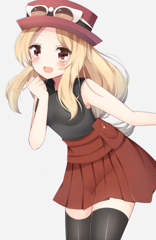 10s, 1girl, bad_id, bangs, black_legwear, blonde_hair, blush, brown_eyes