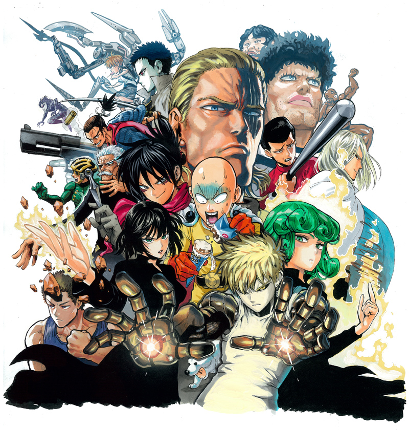 2girls, 6+boys, annotated, atomic_samurai, bald, bang_(one-punch_man), bang_(onepunch_man), bankenman