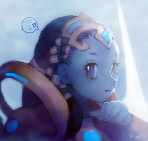 1girl, blue, blue_eyes, blue_hair, blue_skin, brooch, gem, jewelry