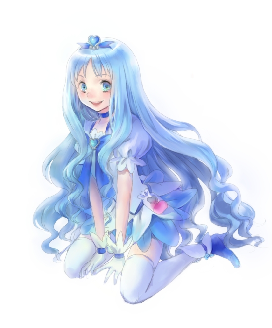 1girl, bad_id, blue, blue_eyes, blue_hair, blue_skirt, boots, cure_marine