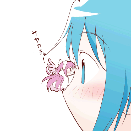 2girls, animated, animated_gif, blue_eyes, blue_hair, bow, chibi, closed_eyes