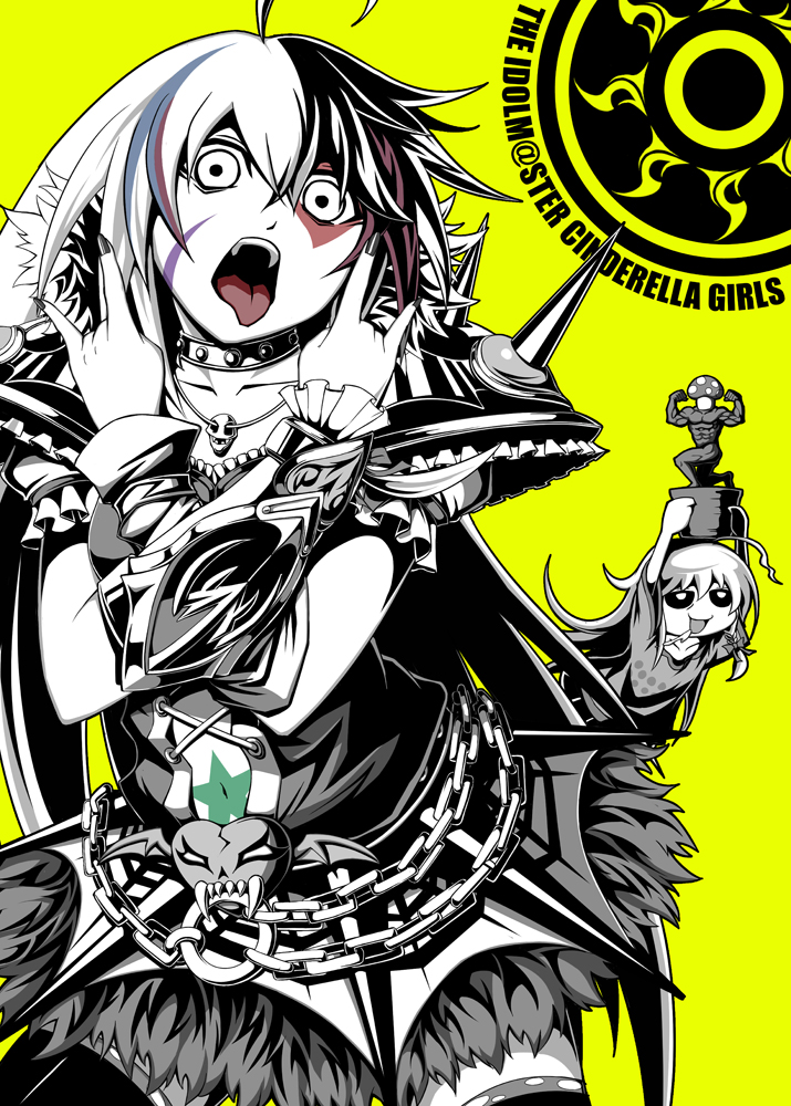 1girl, \n/, ahoge, chains, choker, detached_sleeves, facepaint, hoshi_shouko