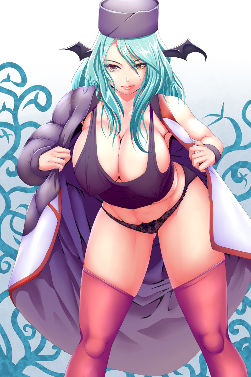 1girl, aqua_hair, bare_shoulders, black_panties, breasts, cleavage, dokidoki!_precure, harihisa