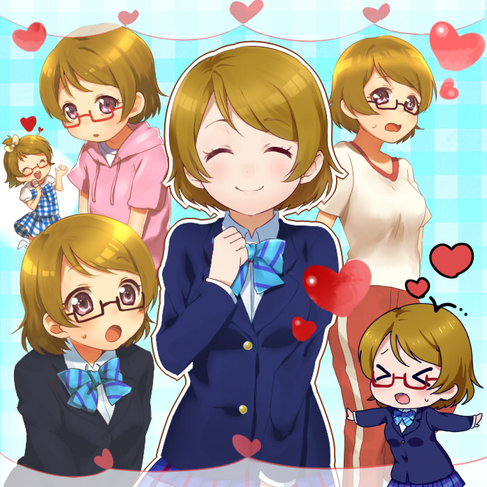 >_<, 1girl, :o, ^_^, blazer, blush, brown_hair, closed_eyes