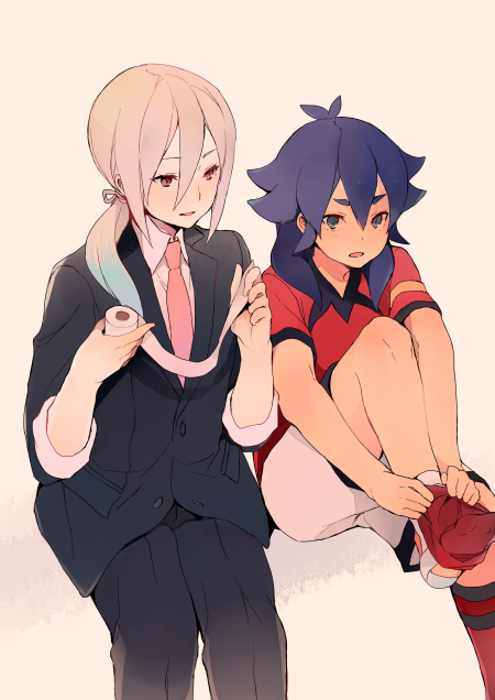 2boys, afuro_terumi, armband, bad_id, blonde_hair, blue_hair, formal, inazuma_eleven_(series)