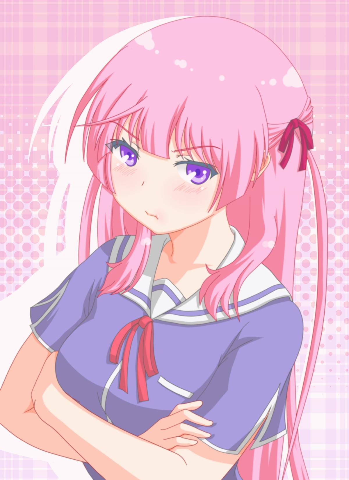 1girl, blush, crossed_arms, fuyuumi_ai, highres, long_hair, ore_no_kanojo_to_osananajimi_ga_shuraba_sugiru, pink_hair