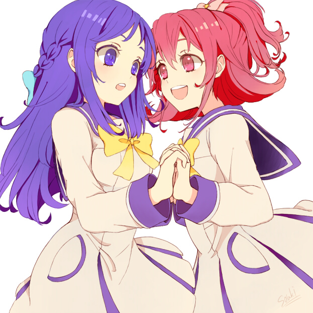 2girls, aida_mana, blue_eyes, blue_hair, braid, dokidoki!_precure, flipped_hair, guriribalove
