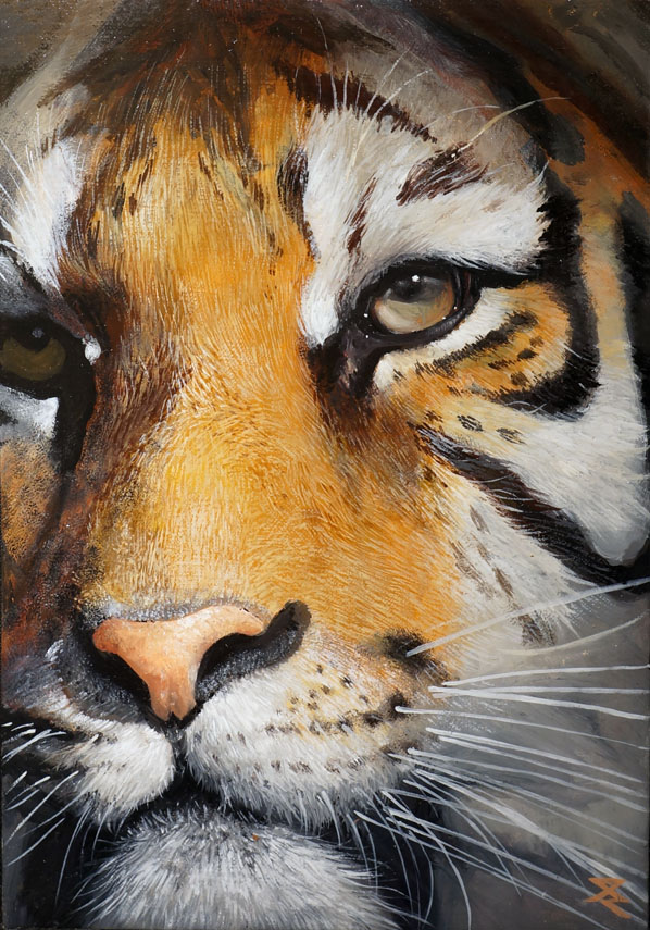 chons-48, close-up, face, no_humans, original, solo, tiger, traditional_media
