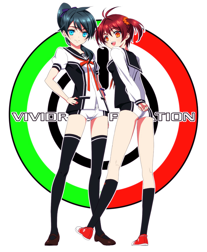 2girls, :d, aqua_eyes, brown_eyes, brown_hair, green_hair, isshiki_akane, multiple_girls