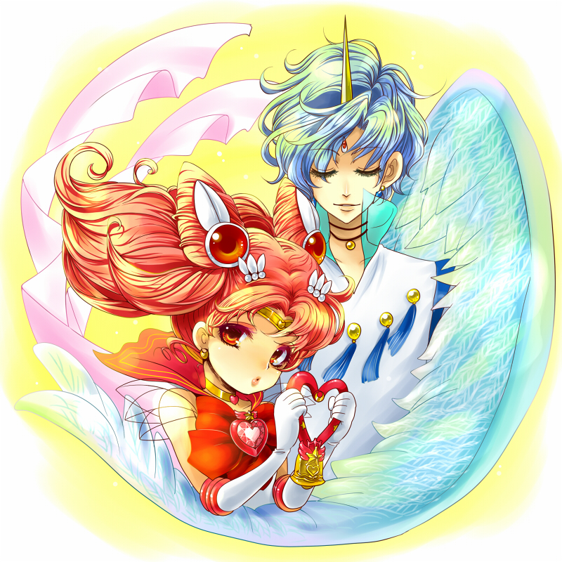 1boy, 1girl, 90s, bishoujo_senshi_sailor_moon, bishoujo_senshi_sailor_moon_supers, bow, brooch, chibi_usa