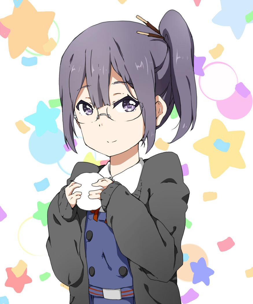 1girl, asagiri_shiori, baozi, black_eyes, black_hair, blush, cardigan, food