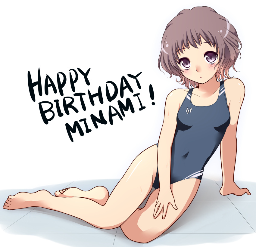1girl, absurdres, brown_hair, competition_swimsuit, happy_birthday, highres, ikoma_minami, kamekichi_(kamekiti)