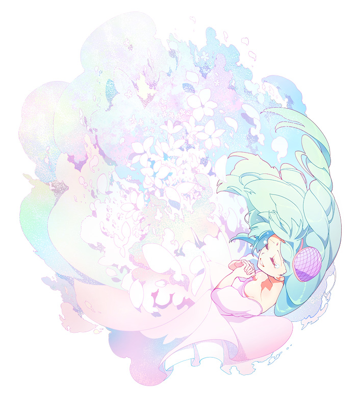 1girl, aqua_hair, closed_eyes, dalc_rose, dress, dunya_mustashim, flower, hair_ornament