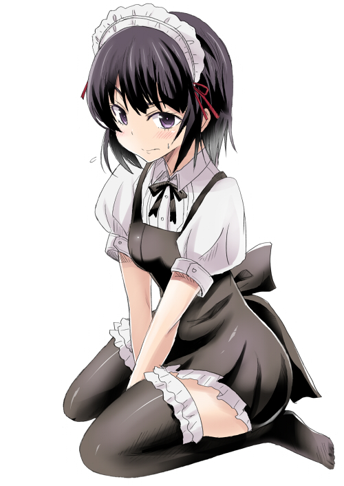 05_(passelclow), 1girl, alternate_costume, black_hair, black_legwear, blush, boku_wa_tomodachi_ga_sukunai, bow