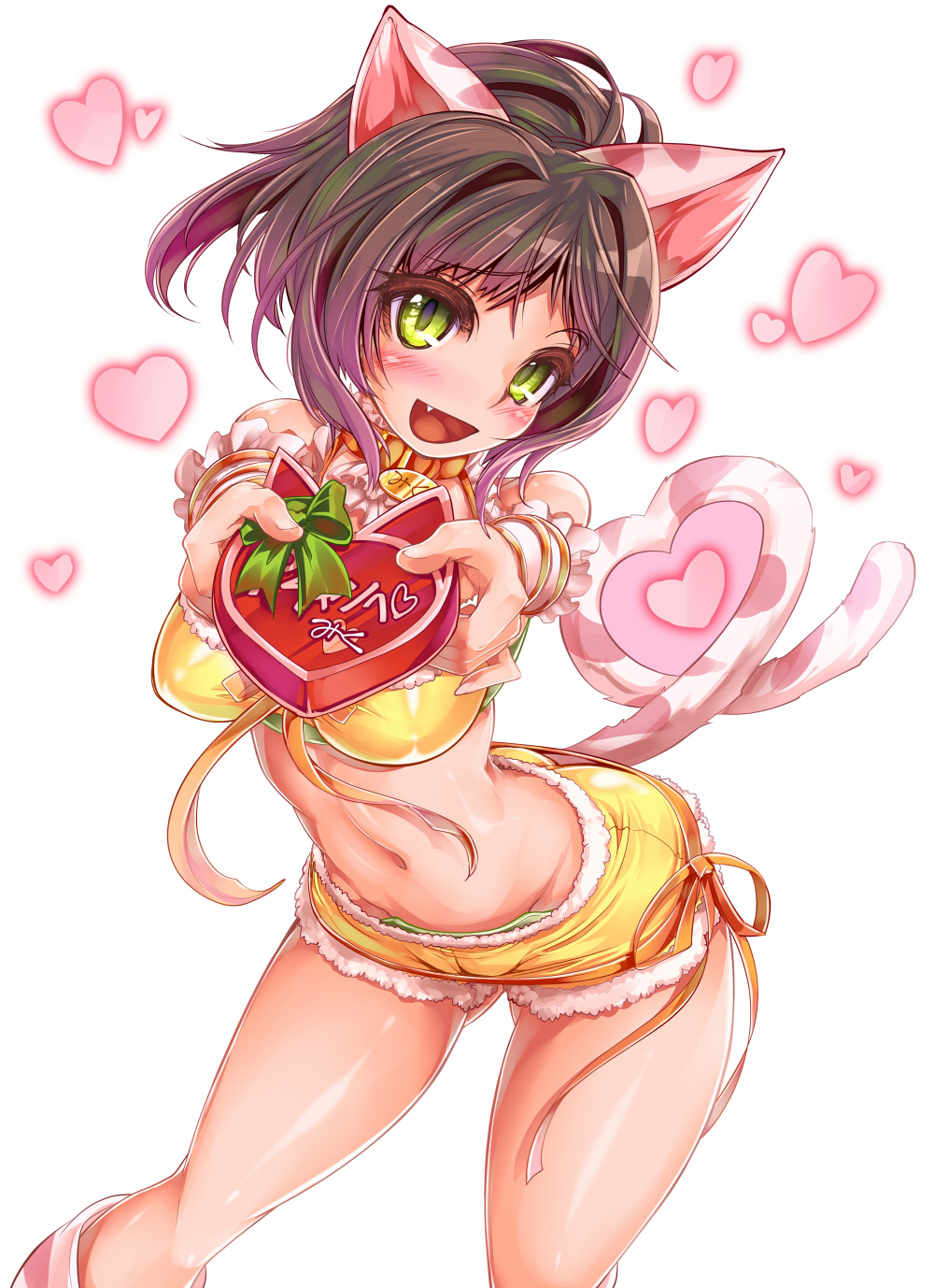 1girl, animal_ears, blush, bracelet, brown_hair, cat_ears, cat_tail, collar