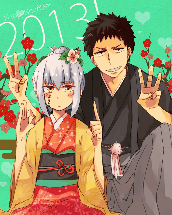 10s, 1boy, 1girl, 2013, ao_no_exorcist, black_hair, blush_stickers, chino69