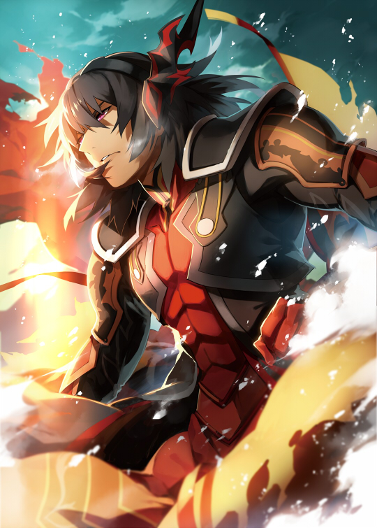 1boy, armor, black_hair, gaius_(tales), male_focus, pink_eyes, serious, shiramine_(srmn09)