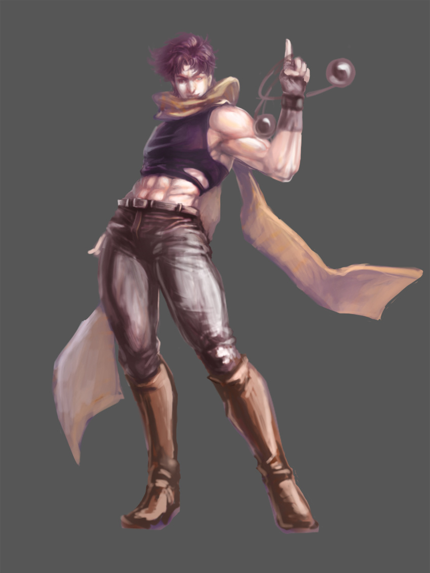 1boy, abs, battle_tendency, belt, black_hair, bola_(weapon), boots, contrapposto
