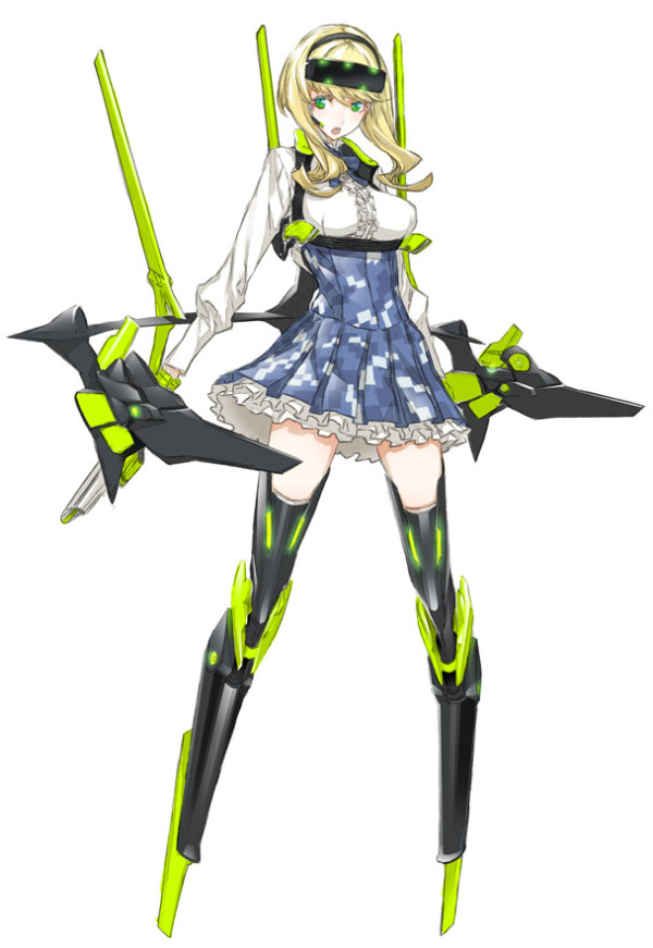 1girl, blonde_hair, green_eyes, gunslinger_stratos, headband, long_hair, lyudmila_nikolaevna_ignatova, lyusya