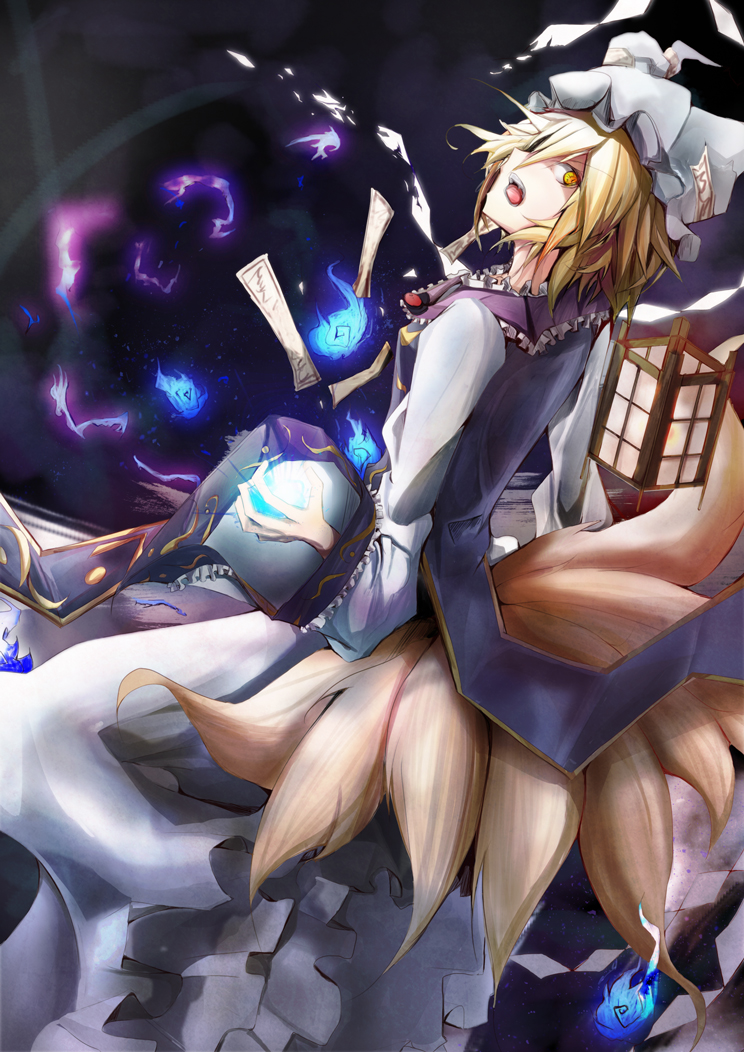 1girl, animal_ears, back, blonde_hair, blue_fire, dress, error, female