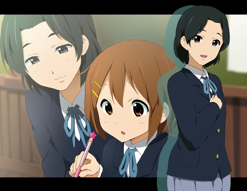 2girls, black_eyes, black_hair, brown_hair, extra, hirasawa_yui, k-on!, kisuke_(akutamu)
