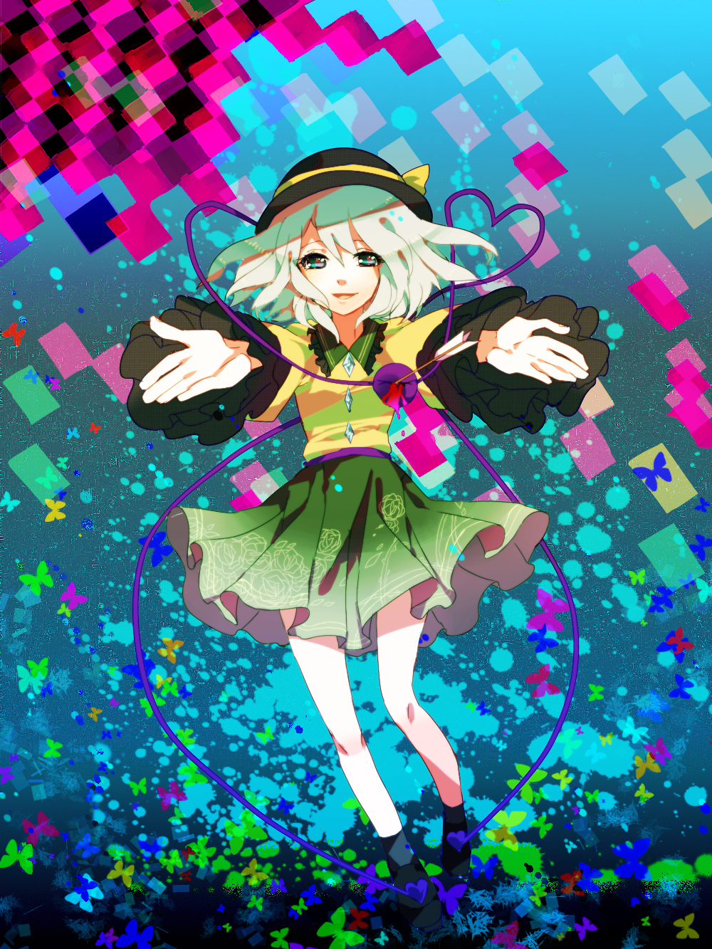 1girl, arrow, blood, blush, boots, extacchiman, female, green_eyes