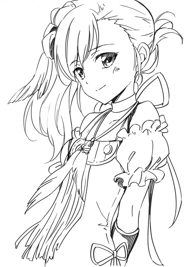 1girl, agahari, arms_behind_back, long_hair, monochrome, odette_(rune_factory), rune_factory, rune_factory_oceans
