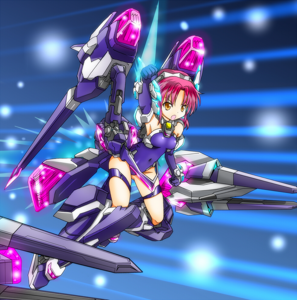 1girl, breasts, crueltear, flying, full_body, karukan_(monjya), long_hair, machinery