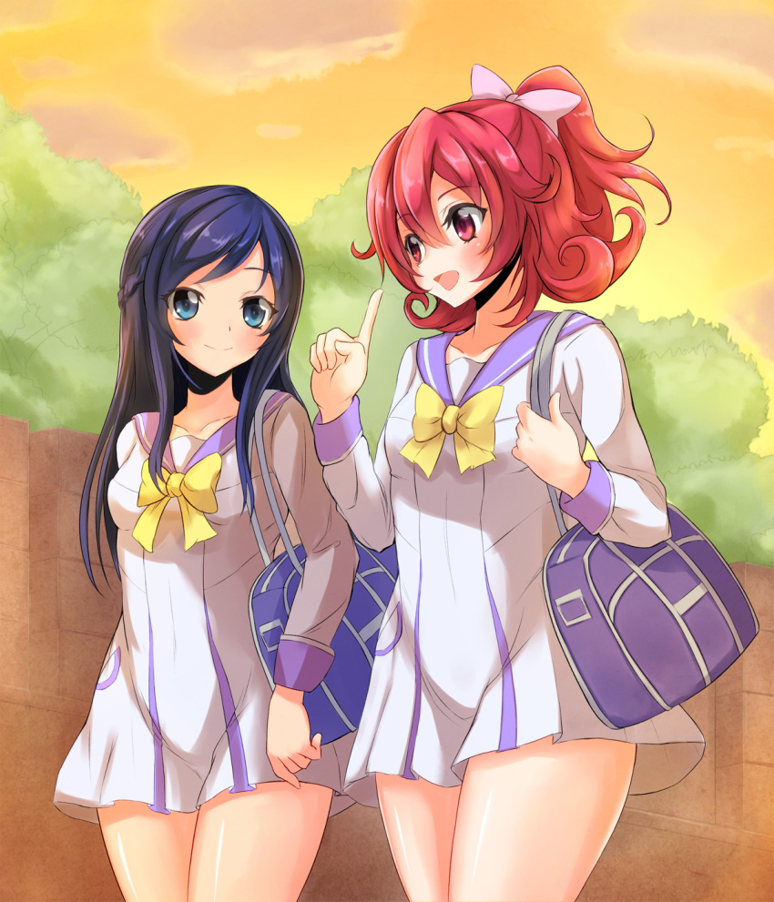 2girls, aida_mana, avy417, bag, blue_eyes, blue_hair, bow, dokidoki!_precure