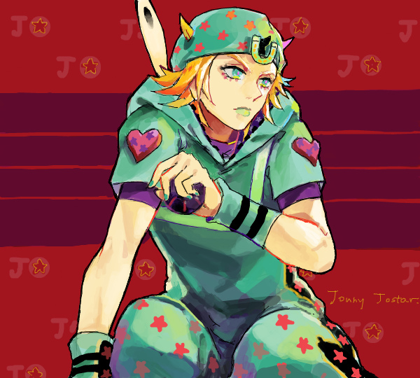 1boy, ball, beanie, blonde_hair, blue_eyes, hat, johnny_joestar, jojo_no_kimyou_na_bouken, kugukiugu, male_focus, nail_polish, solo, steel_ball_run