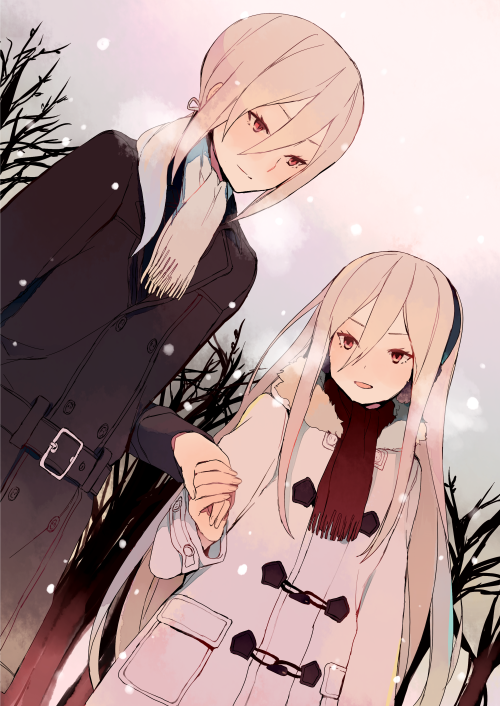 2boys, afuro_terumi, age_difference, androgynous, bad_id, dual_persona, hand_holding, inazuma_eleven, inazuma_eleven_(series), inazuma_eleven_go, long_hair, male_focus, multicolored_hair, multiple_boys, older, scarf, tokio_neo, toshimasa_(serialism), trap, tree, two-tone_hair, very_long_hair, younger