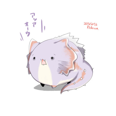 artist_name, capcom, dated, fang, great_jaggi, lowres, monster_hunter, no_humans, open_mouth, rebecca_(keinelove), sukusuku_hakutaku, tail