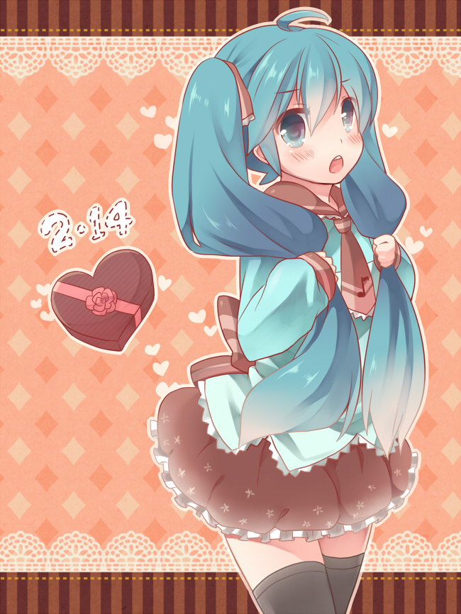 1girl, ahoge, aqua_eyes, aqua_hair, dated, hatsune_miku, long_hair, open_mouth