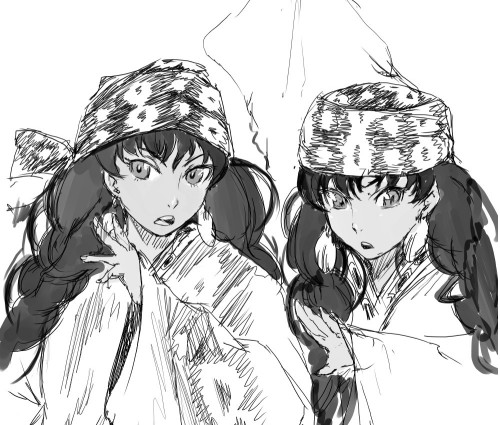 2girls, colmack, dark_skin, head_scarf, laila_(otoyomegatari), leyla_(otoyomegatari), leyli_(otoyomegatari), lowres