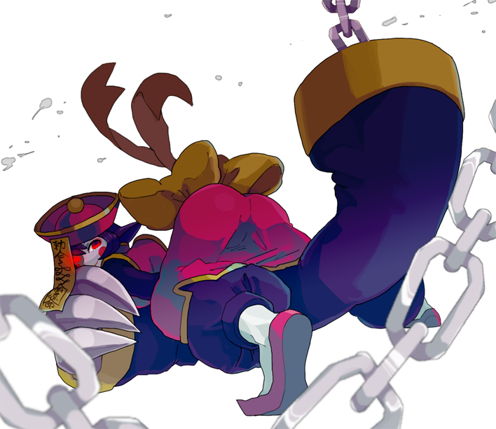 1girl, blurry, capcom, chains, depth_of_field, flats, ggk-kgr, glowing