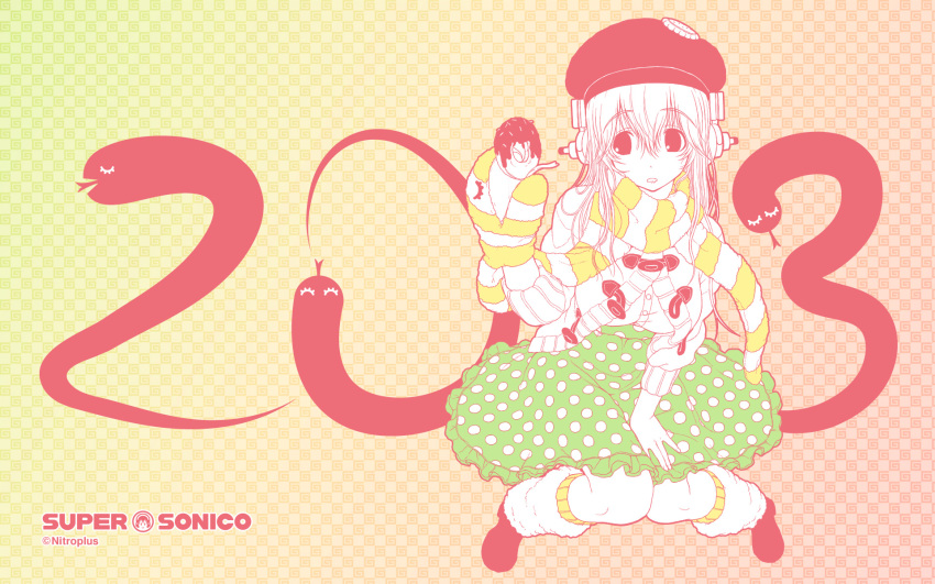 10s, 1girl, 2013, beret, cardigan, character_name, checkered, checkered_background