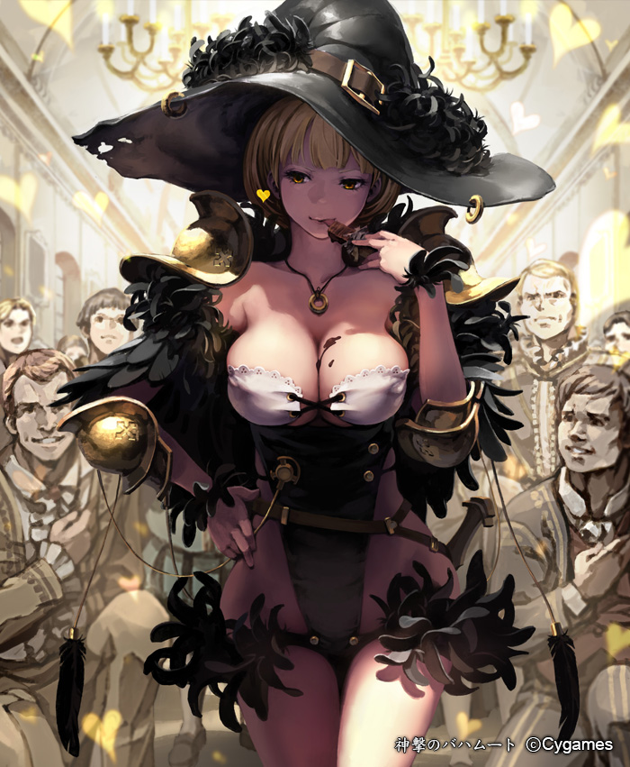 1girl, 6+boys, :p, armor, bad_id, belt, blonde_hair, breasts