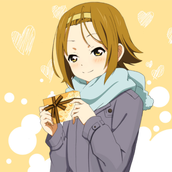 1girl, brown_eyes, brown_hair, gift, hairband, hiro_23_kura, k-on!, lavoy_(kurakuro)