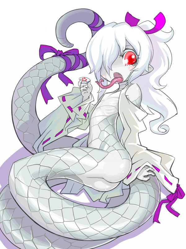10s, 1girl, 2013, albino, ass, forked_tongue, indee, lamia