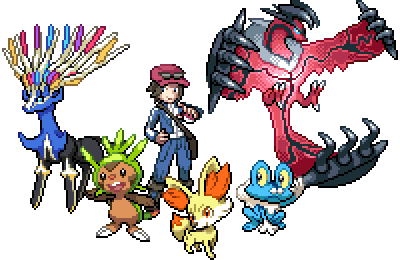 10s, 1boy, calme_(pokemon), chespin, fennekin, froakie, hideomi, hidewomi