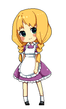 1girl, animated, animated_gif, apron, aya_(terrainakka), bleeding, blinking, blonde_hair, blood, braid, green, green_eyes, grin, hair_over_shoulder, lowres, majo_no_ie, smile, solo, transparent_background, twin_braids, viola_(majo_no_ie)