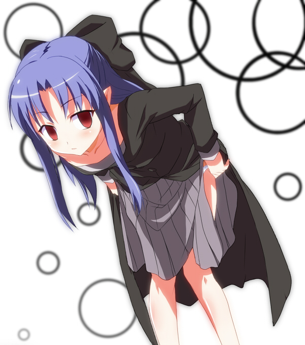 00s, 1girl, beaver_(artist), bent_over, blush, bow, hair_bow, half_updo