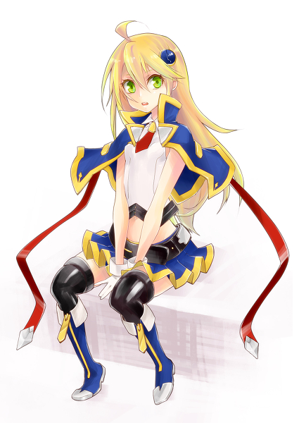 1girl, arc_system_works, bad_id, belt, blazblue, blazblue:_chronophantasma, blonde_hair, capelet