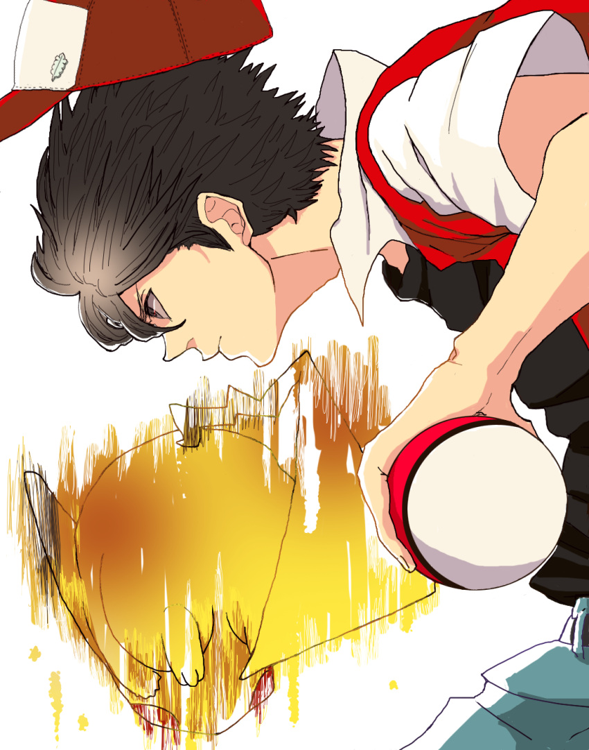 90s, baseball_cap, black_hair, child, haru_urara, hat, highres, holding