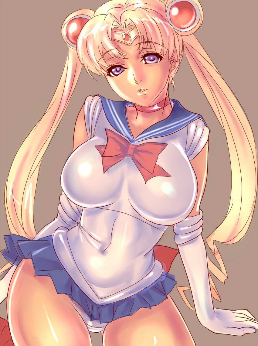 1girl, 90s, arm_support, bangs, bishoujo_senshi_sailor_moon, blonde_hair, blue_eyes, blue_skirt