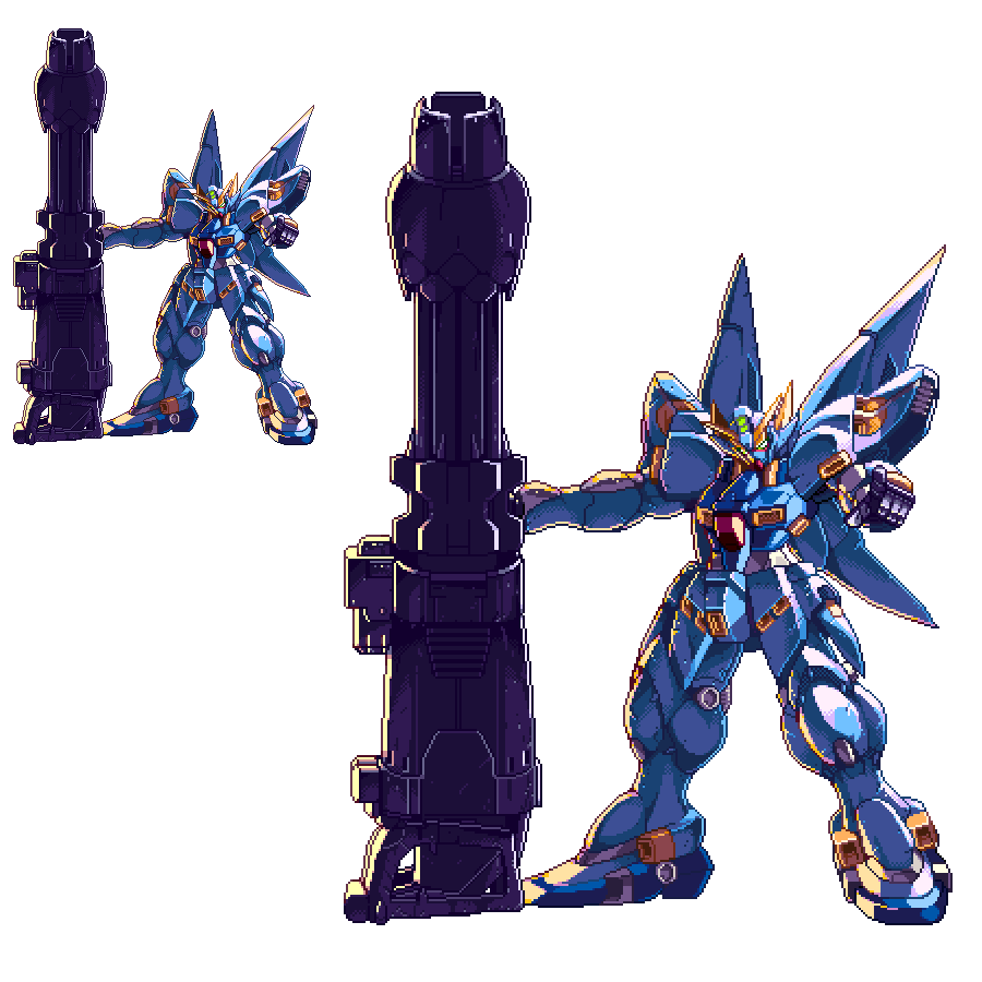 cannon, commentary_request, full_body, holding, holding_weapon, huckebein, huge_weapon, looking_at_viewer