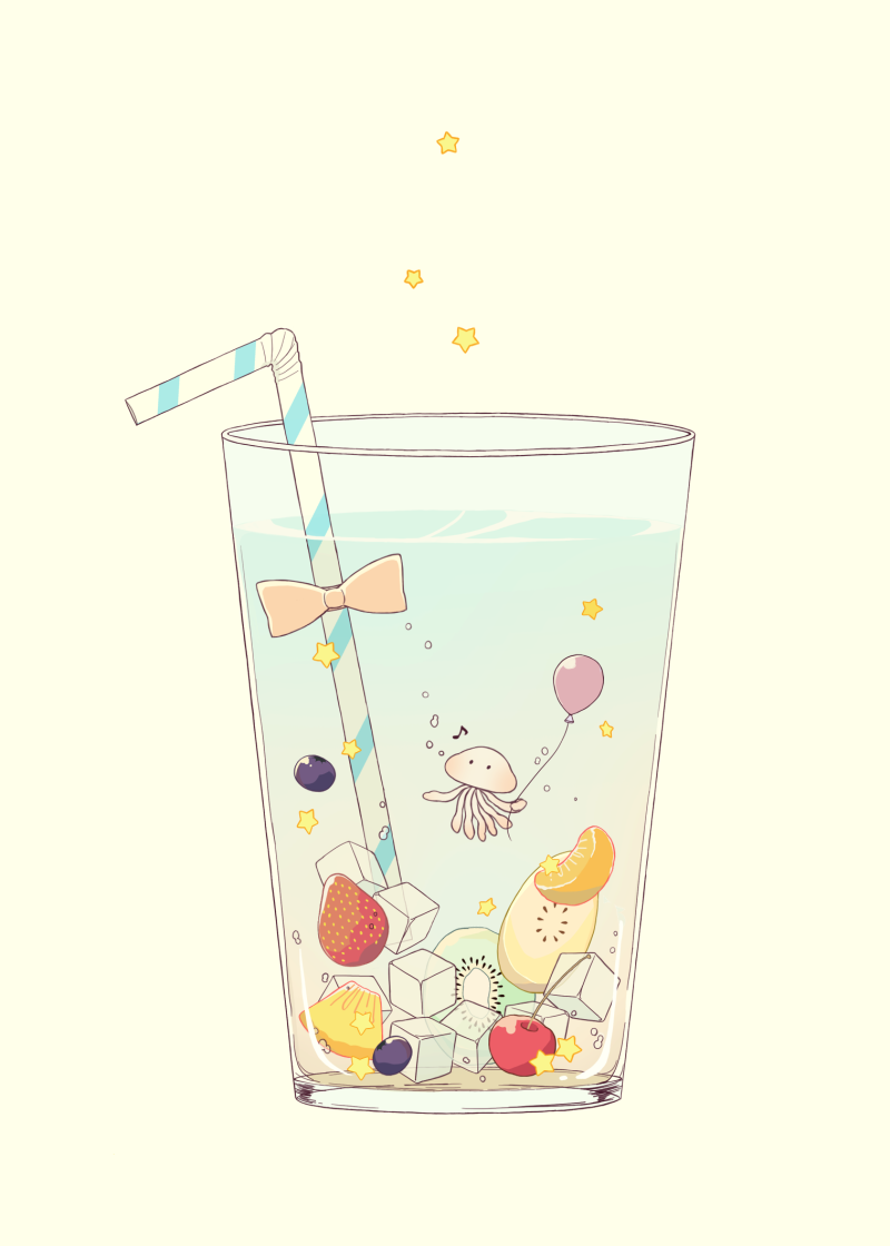 balloon, bubble, cherry, commentary_request, cup, drinking_glass, drinking_straw, food