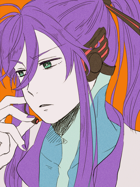 1boy, creamyya, green_eyes, high_ponytail, kamui_gakupo, long_hair, male_focus, open_mouth