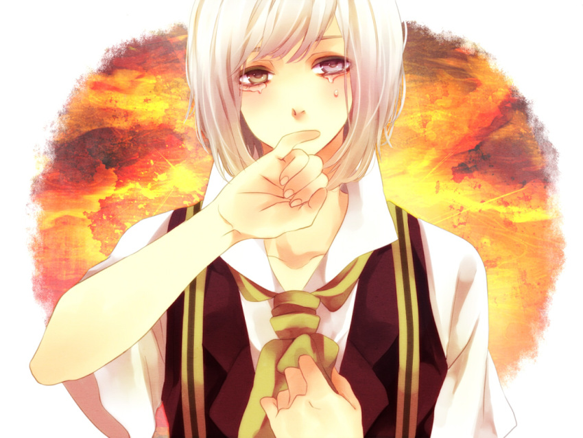1boy, covered_mouth, male_focus, petarou, solo, tears, upper_body, utatane_piko